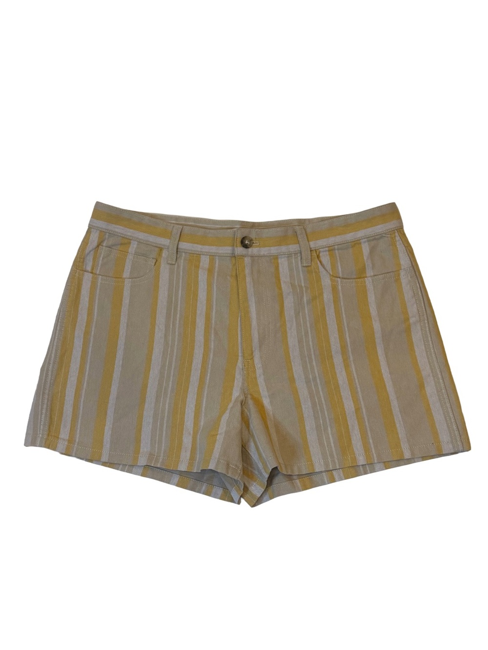 Madewell Cabana Stripe Shorts Poplar Yellow Khaki White Mid-Rise Size 30 NWT